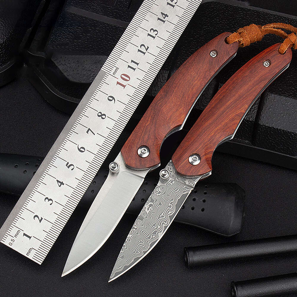 Wood Handle Damascus Pocket Knife for Men Outdoor Folding Tactical Hunting Knives Foldable Sharp Survival Travel Camping Knifes