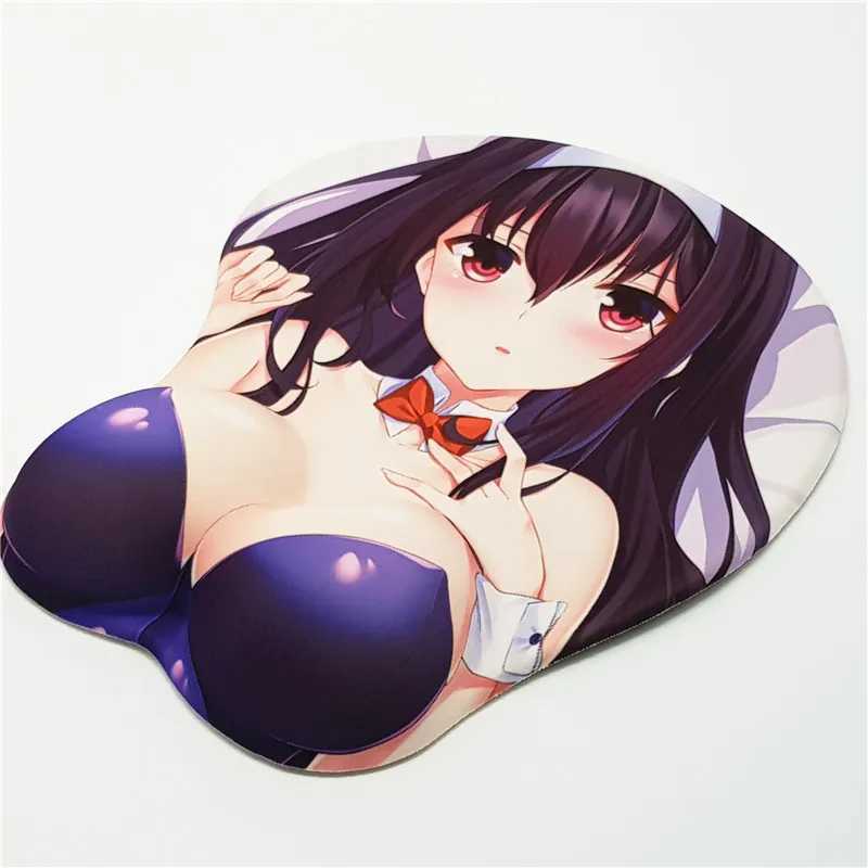 Mouse Pads Bilek Rests Kasumigaoka Utaha Anime 3D Göğüsler Silikon Jel Bilek Dinlenme Boyutu ile Fare Pad 26*22cm 2way Y240423