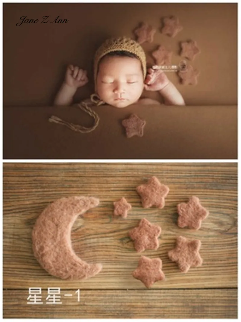 Accessories Jane Z Ann Cute Wool Felt Moon Star Balloon Newborn Children 100 days Photography Posing creative studio home shooting Prop