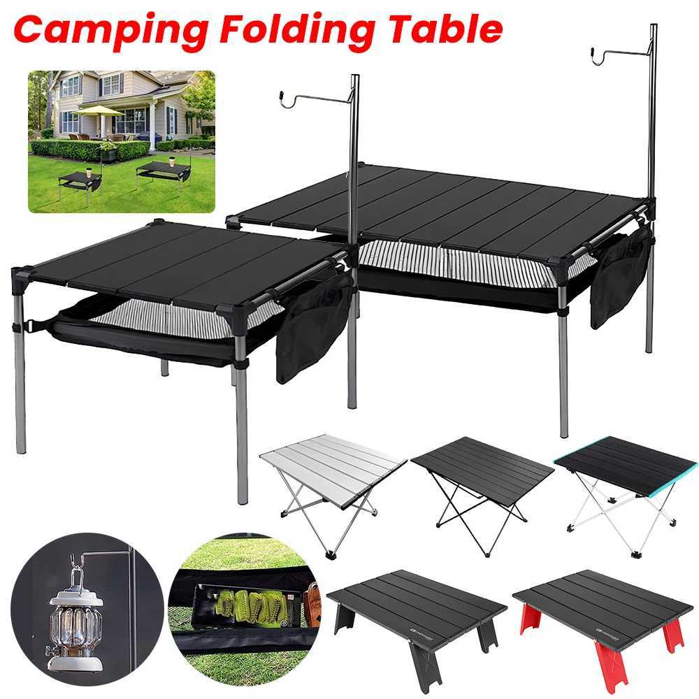 Camp Furniture Outdoor Camping Tafel Vouw Square tafel Aluminium legering Vouwpicknicktafel met grote opslagorganisator met tas Y240423