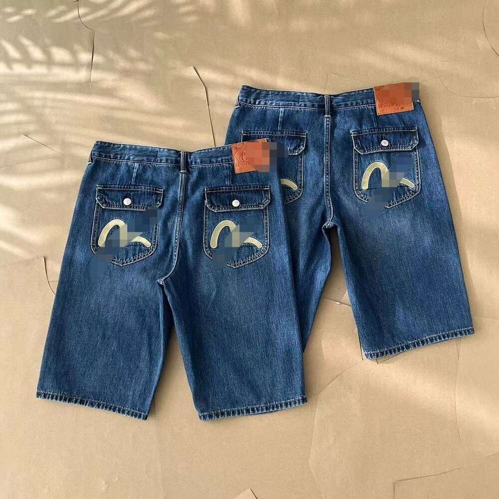 Trendig 23 sommar välsignelse gud casual löst stor storlek denim shorts sport 5-punkt broderade raka mellersta byxor för män 118332