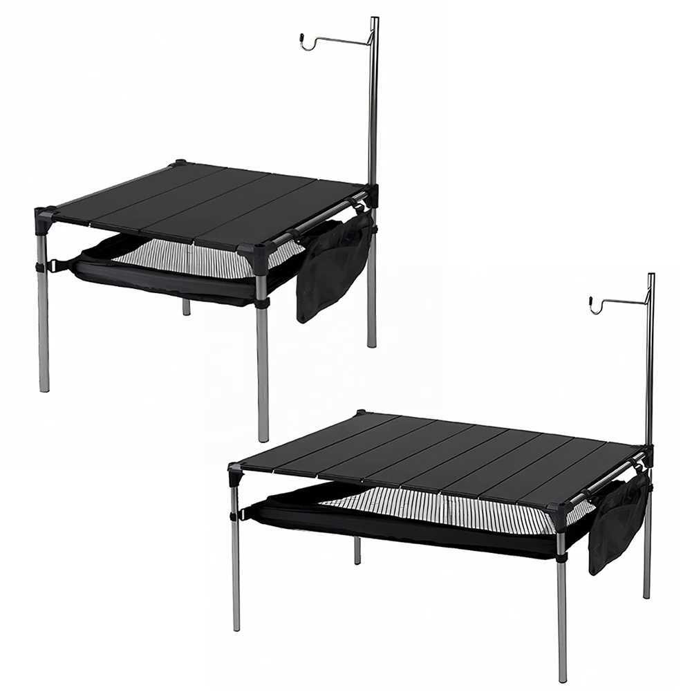 Lägmöbler camping aluminiumlegeringsbord utomhus kompakt fällbord med stor förvaringspåse arrangör vikbar picknickbord y240423