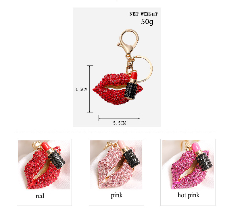 Rhingestone Diamond Red Lips Chain Chain Fashion Women Ladies Girls 3d Keychains Sac Charmes Pendants Décoration