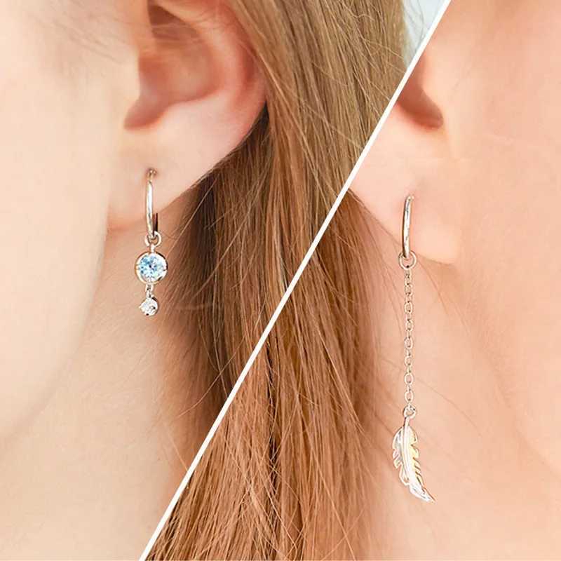 Peloton de lustre en lustre ciaxy argent asymétrique boucles d'oreilles en plumes de lune de lune pour la personnalité des femmes