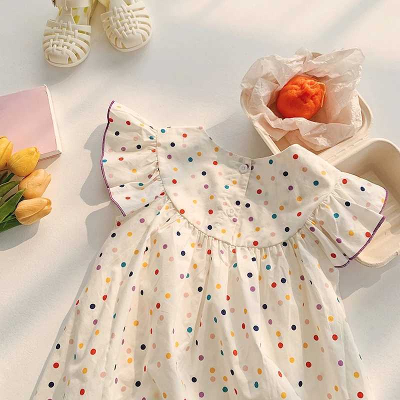 Robes de fille Childrens Broidered Robe Couleur d'été Polka Dot Pure Coton Flying Princesse Sweet Cute Night Dress H240423