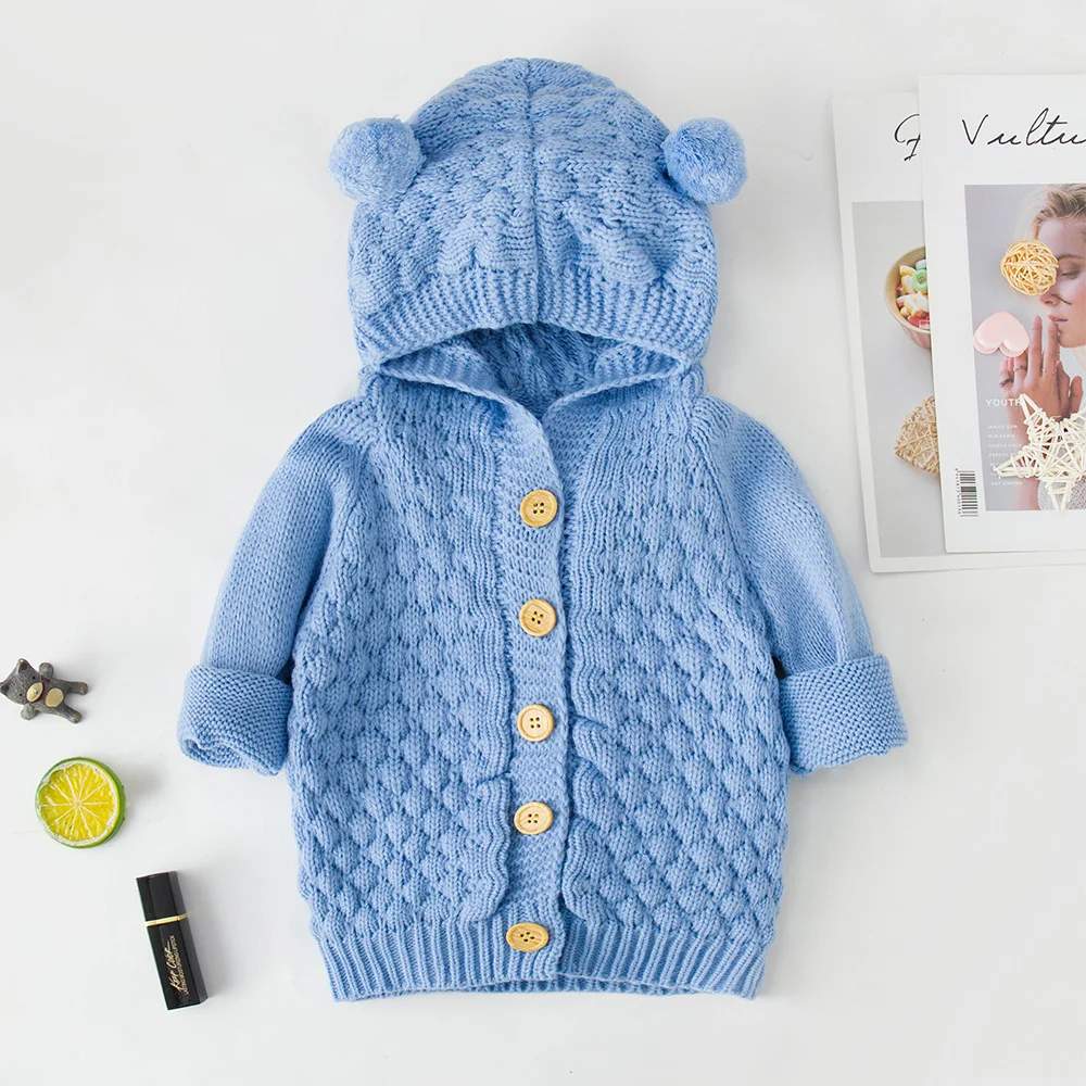 Coats LZH 2021 Autumn Infant Hooded Knitting Jacket For Baby Clothes Newborn Coat For Baby Boys Girl Jacket Winter Kids Outerwear Coat