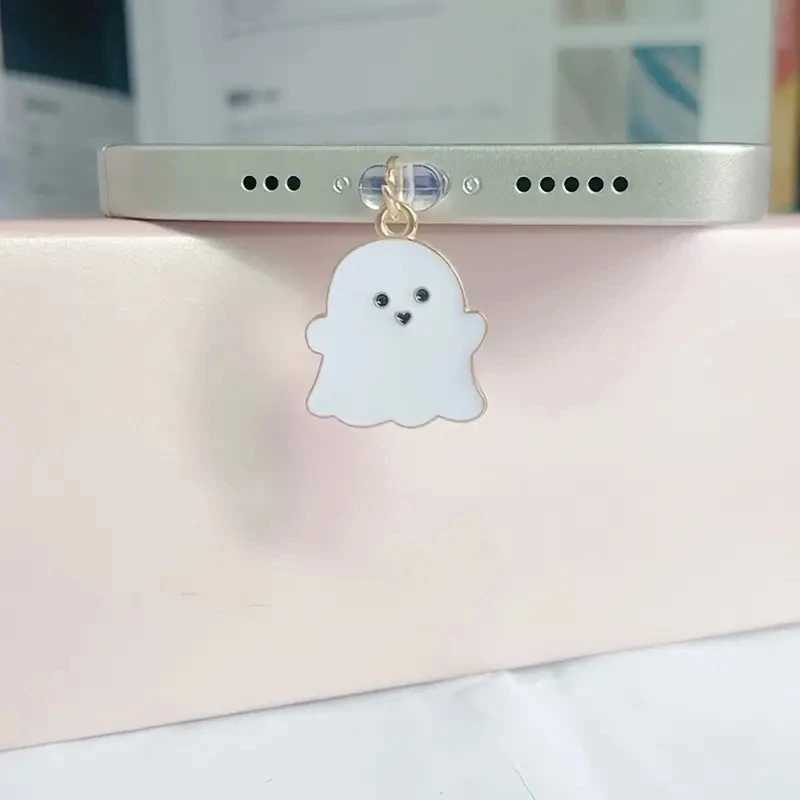 Cell Phone Anti-Dust Gadgets Black and white ghost Halloween ghost phone accessory dust plug suitable for iPhone and type-c interface Y240423