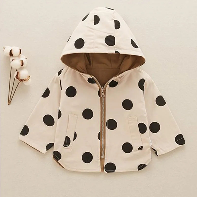 Mäntel Babymädchen Kleidung 05T Baby Coat Frühling und Herbst Mode Girls Windbreaker Polka Dot Doppelte Kapuzenjacke Mädchen Jacke