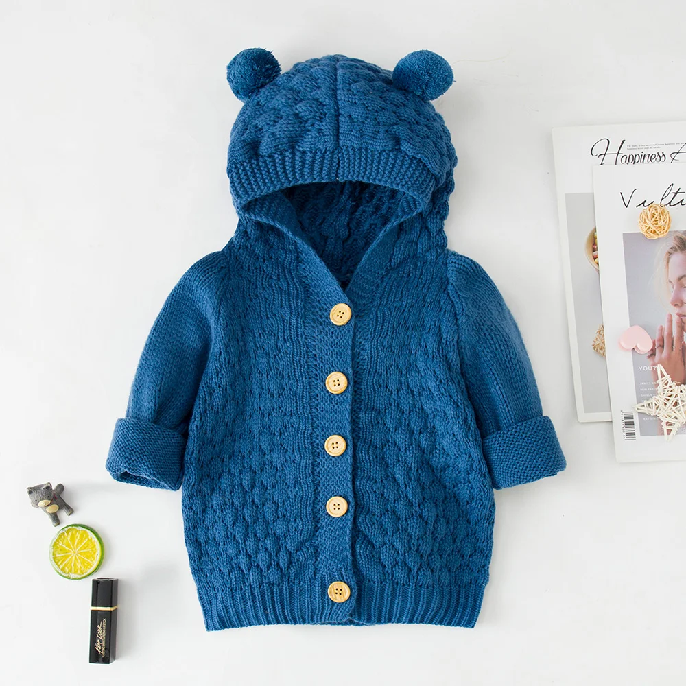 Coats LZH 2021 Autumn Infant Hooded Knitting Jacket For Baby Clothes Newborn Coat For Baby Boys Girl Jacket Winter Kids Outerwear Coat