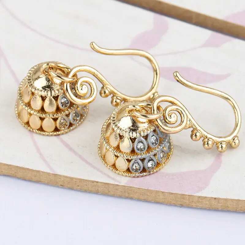 Charm Ethnic Geometric gold Color Bell Inlaid Zircon Earring for Women Vintage Trendy Wedding Earrings Indian Boho Friendship Jewelry Y240423