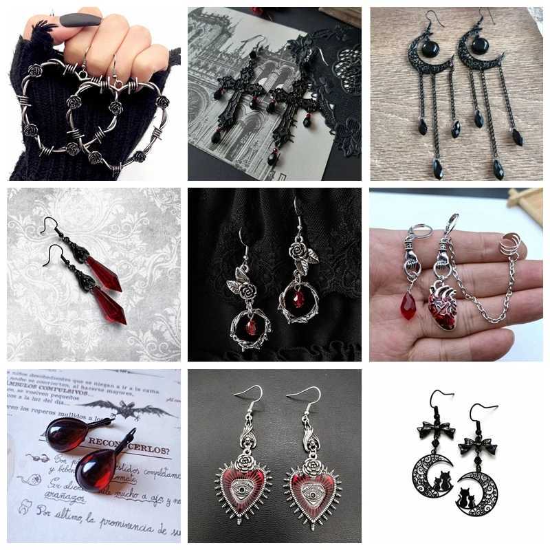 Charm Party Bijoux Vintage Gothic Vampire Witch Boucles d'oreilles en rose noire pour femmes Créative Holiday Party Accessoires de bijoux personnalisés Y240423