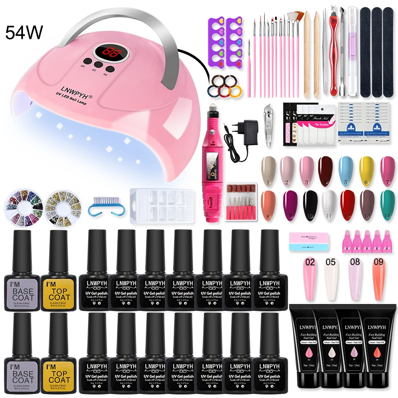 Kits Manucure Set Extensions Nail Extensions Polygels rapides Faire tremper le vernis à ongles en gel 54 / 6W UV LED Sécheur à ongles