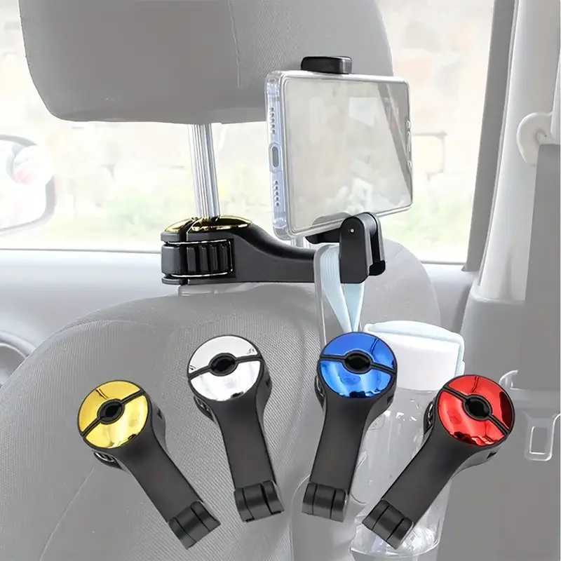 Cell Phone Mounts Holders 2 in 1 Car Headrest Hidden Hook with Phone Holder Car Seat Back Hanger Portable Storage Hook Phone Holder Auto Fastener Clip Y240423