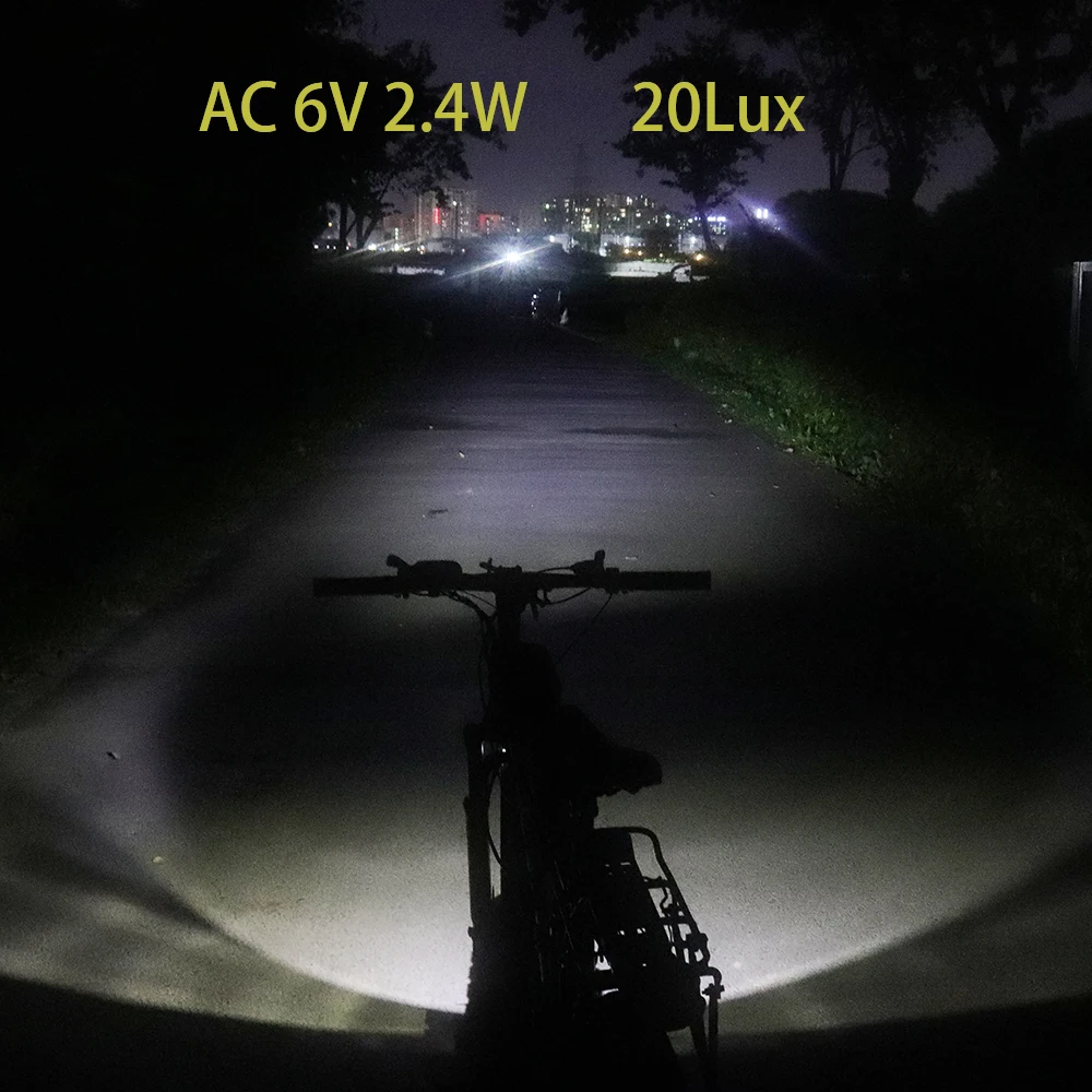 أضواء AC 6V 2.4W LED LED مصباح أمامي للدراجة Dynamo Hub مع وظيفة الإضاءة تأخير التوقف تتوافق