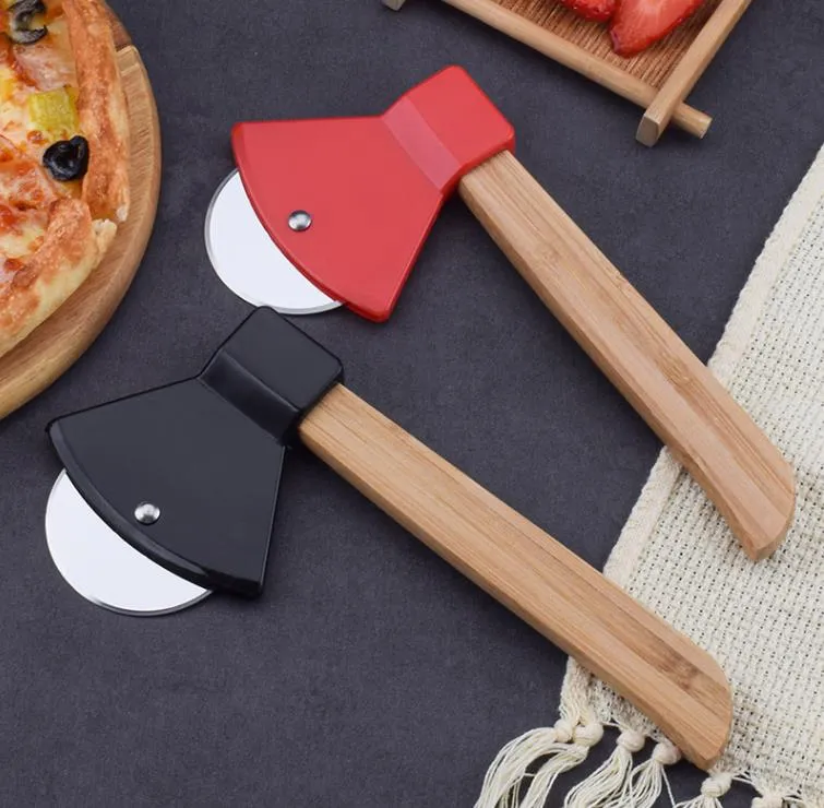 Fruit Vegetable Tools Tools Axe Bamboo Handle Pizza Cutter Rotating Blade Home Kitchen Cutting Tool Wholesale SN903