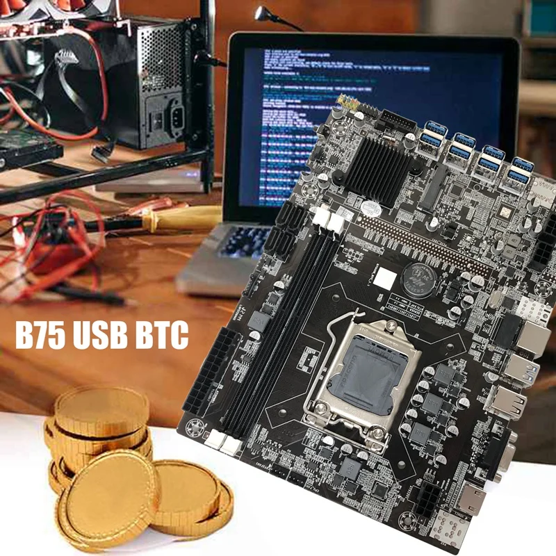 Förstärkare B75 BTC Mining Motherboard+G1610 CPU+SATA -kabel+Switch Cable LGA1155 8XPCIE till USB DDR3 B75 USB BTC Miner Motherboard