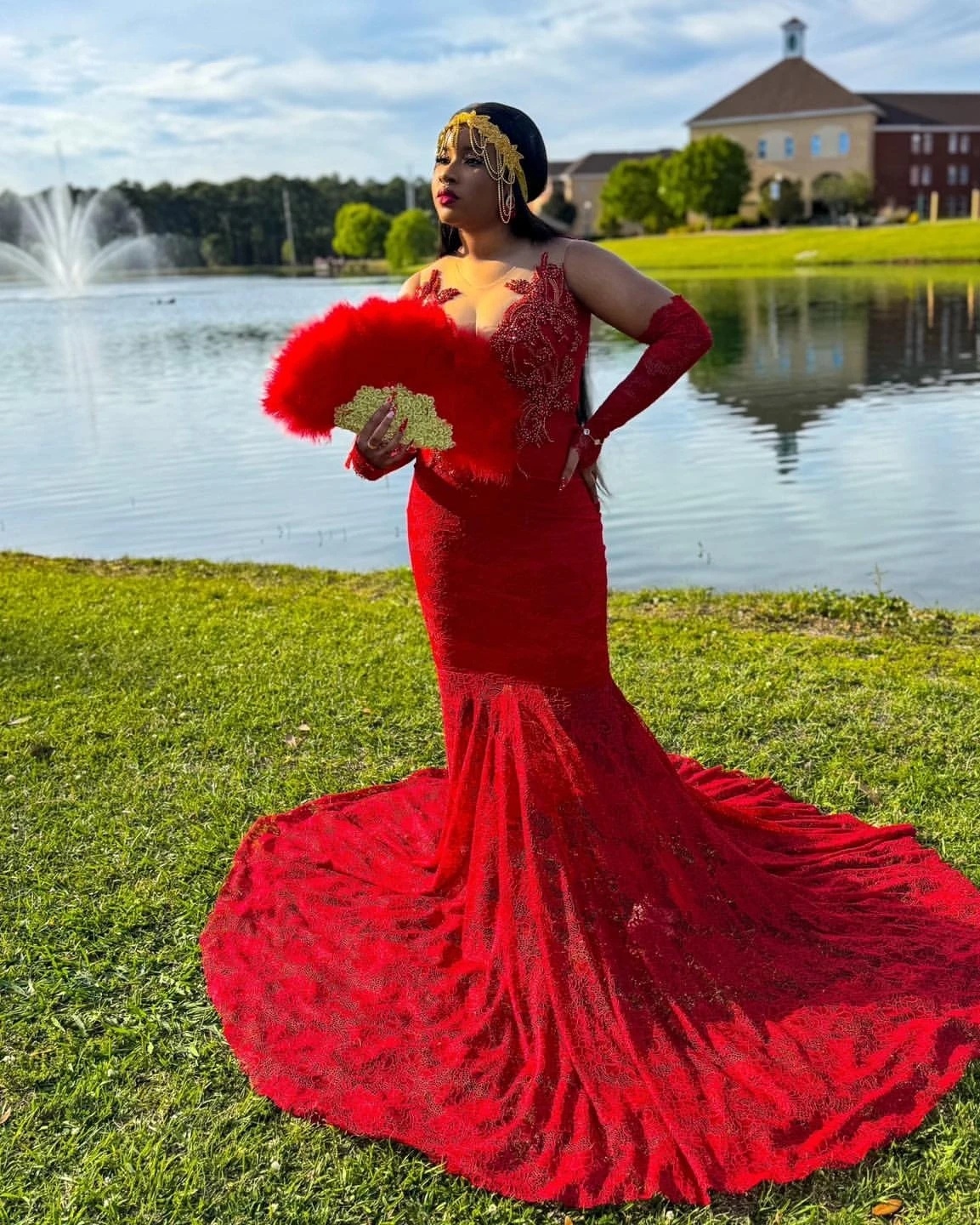 Sexy Red Mermaid Prom Dress For African Black Girls V Neck Crystals Beaded Formal Party Gowns Vestidos De Gala