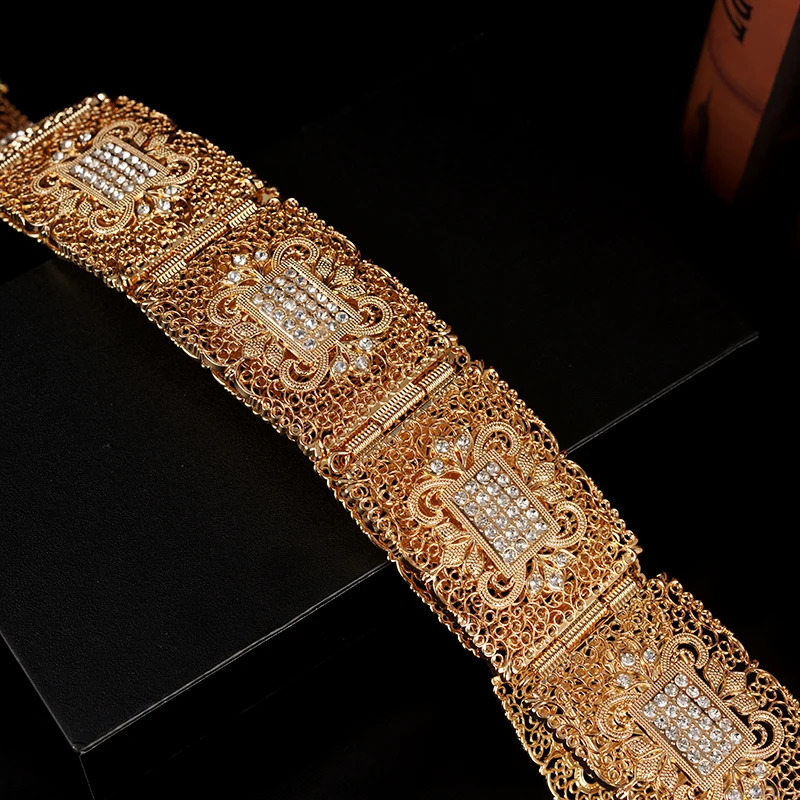 Marockansk stil kaftan bälten guldfärg fyrkantig form lång kedja midjebälten för brud muslimsk mantel bröllop smycken Bojoux 240410