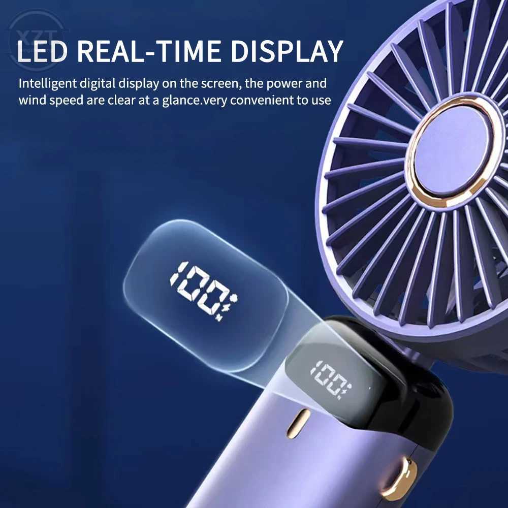 Outros aparelhos fãs handheld LED Tela de tela USB pescoço portátil portátil pequeno ventilador elétrico em casa Desktop Fan de resfriamento de ar dobrável de verão J240423