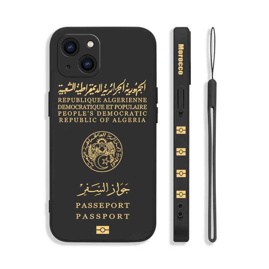 Numpionari del telefono cellulare Algeria Passport Telefono Custodia iPhone 15 14 13 12 11 Pro Max Mini xr XS MAX SE20 6 6S 7 8 Plus Silicone Case con cinturino Y240423