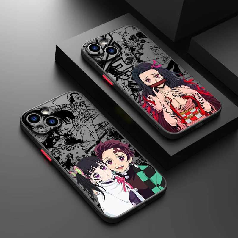 Mobiele telefoon bumpers Demon Slayer Anime voor iPhone 15 14 13 12 Mini 11 XS XR X 8 7 Pro Max plus TPU Frosted doorzichtige telefooncase Y240423