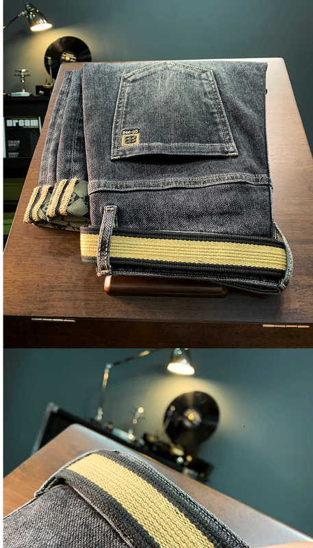 Mäns jeansdesigner High End Light Luxury Jeans, Men's Trendy Ins broderi, avancerad känsla, elastisk smal passform, mångsidig, enkla avslappnade byxor xsvq