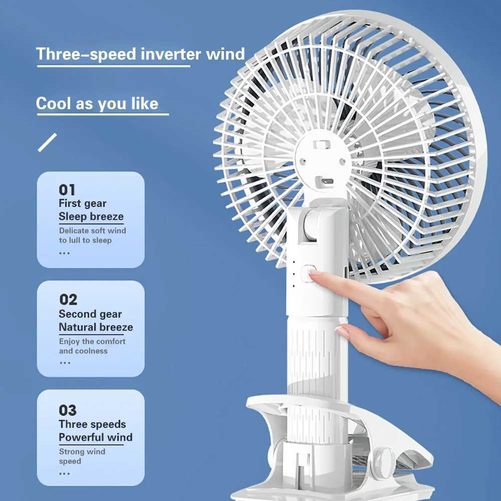 Andere apparaten Portable USB-oplaadventilator 3-versnellingen Wireless Electric Fan Manual Fan Clip Type Circulerende koelventilator voor Home Camping Desktop Office J240423