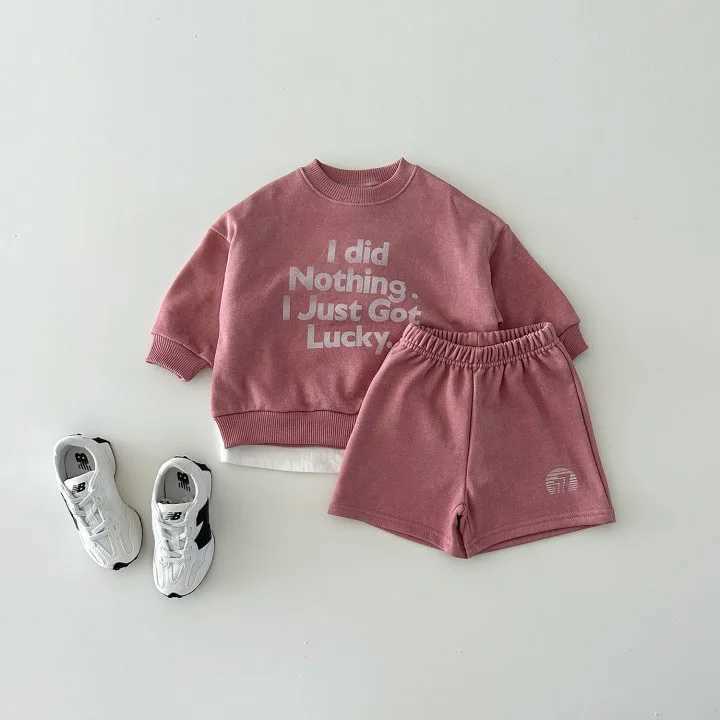 Kleidungsstücke Herbst Herumn neuer Babybrief Druck Sweatshirt + Shorts Anzug Kinder Langarm Kleidung Set für Jungen Mädchen Kleinkind Casual Outfits H240423