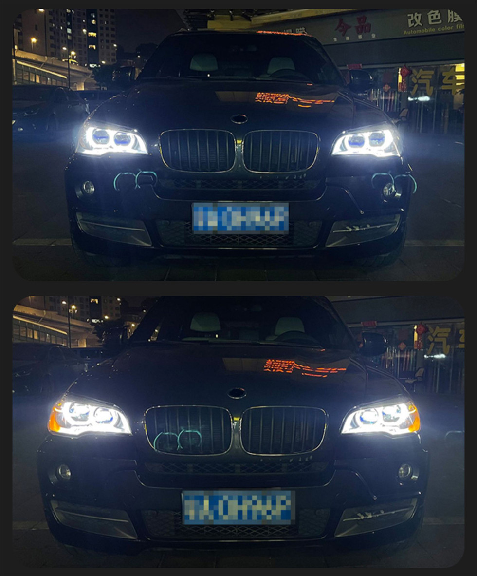Bilstrålkastare för BMW E70 Strålkastare 2007-2013 X5 Ersättnings Angel Eye Laser Style Turn Signal Lamp