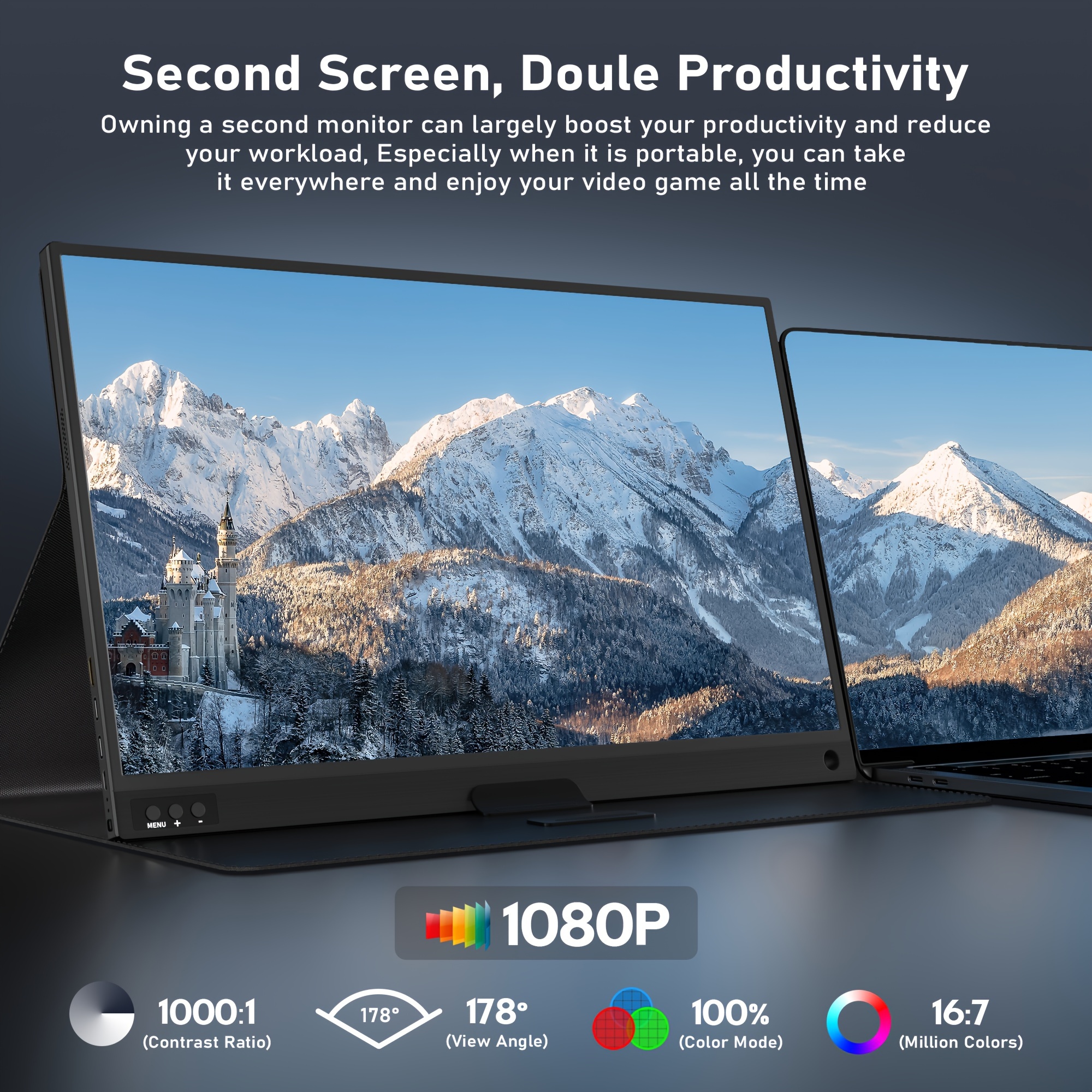 Портативный монитор, 15,6 '' 1080p FHD Monitor USB C HDMI Дисплей HDMI HDR Eye Optern Ecrem