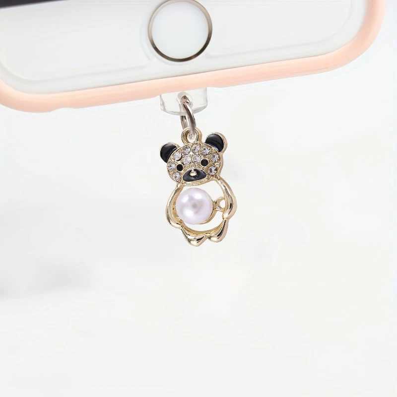 Cell Phone Anti-Dust Gadgets Mobile phone dust plug cute little bear pearl inlaid diamond alloy pendant jewelry Y240423