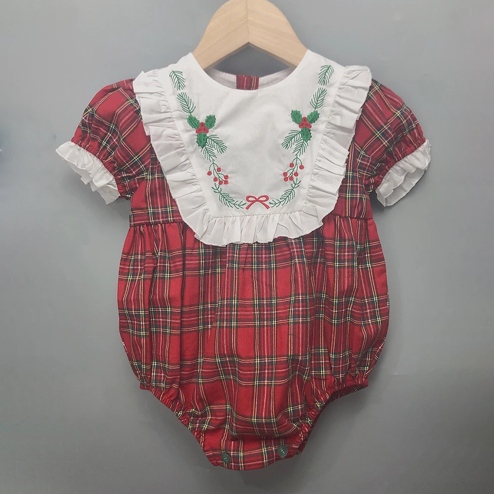 One-Pieces Enfants Boutique Vêtements Baby Girl Boy Plaid Red Red British Sied Sleeves Bubble Rompers Christmas Twin Frères