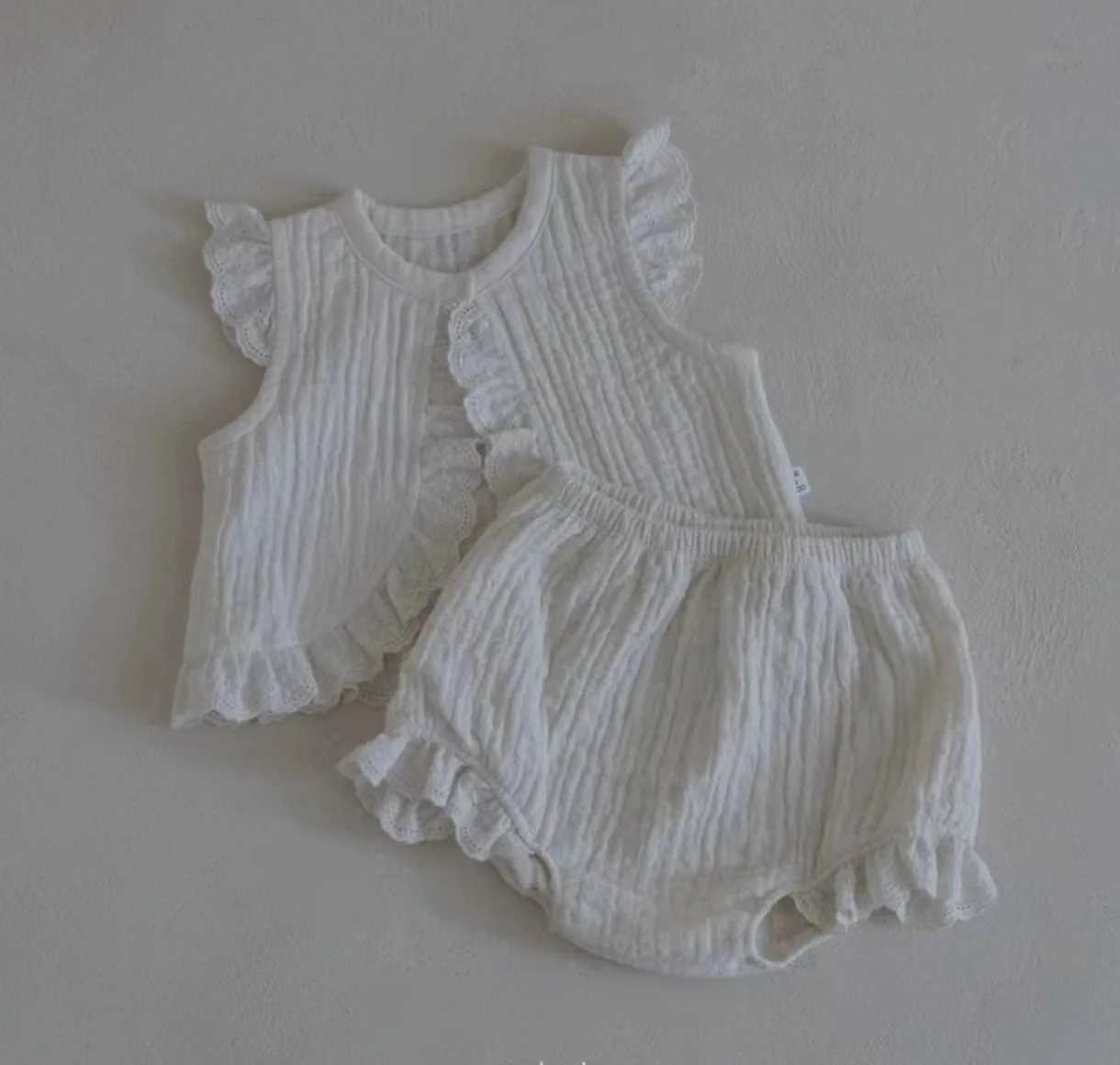 Giyim Setleri 2024 Yaz Yeni Bebek Kolsuz Kıyafetler Bebek Erkek Kız Katı Yelek Üstleri + Şort Takım Toddler Pamuk Hırka Kıyafetler H240423