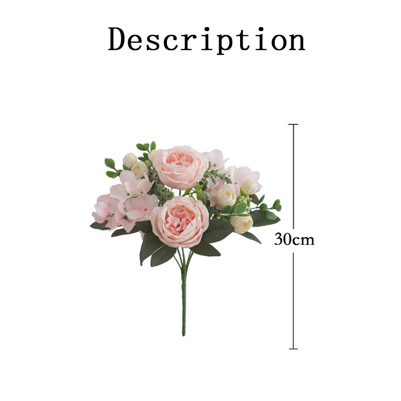 Partihandel 30 cm konstgjorda blommor Silk Rose Bouquet Hydrangea Peony Bride Holding Flowers Fake Plants Home Wedding Decoration Accessories