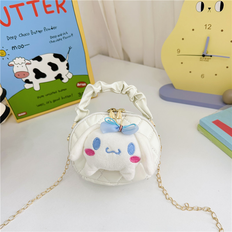 Girls Diamond Lattice Mandted Handsbags Kids Cartoon Doll Applique Single Box Box Box Enfants Métaux Chaîne Crossbody Sacs Z7834