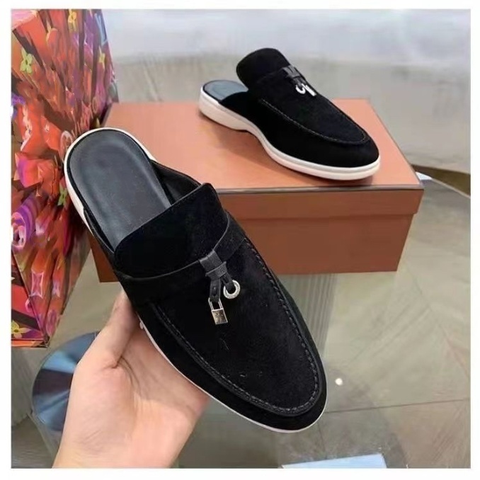 Luxe designer mannen dames slippers schoenen lp mannen dames loafers plat lage top suede koe leer oxfords casual schoenen mocassins loafer slip sandalen slippers schoenen 35-45