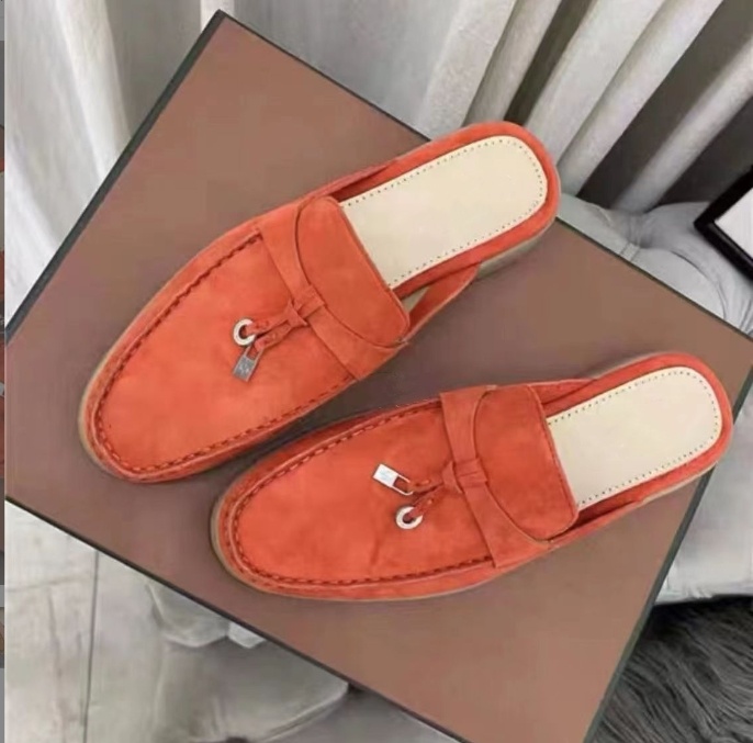 Lyxdesigner män kvinnor tofflor skor lp män kvinnor loafers platt låg topp mocka ko läder oxfords casual skor moccasins loafer slip sandaler tofflor skor 35-45