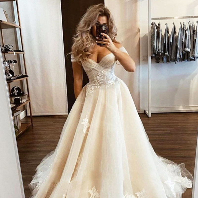 Taglie forti floreali in pizzo fuori spalla abiti da sposa eleganti un abito da sposa in tulle la sposa sexy illusione corsetto abito da sposa bosice