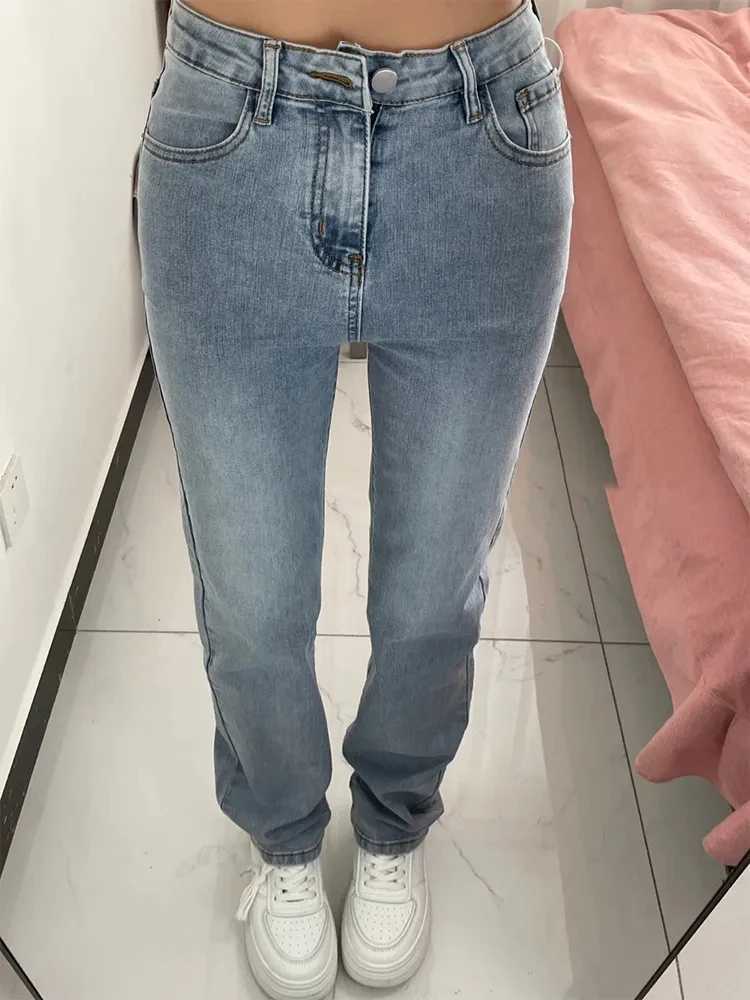 Jeans pour femmes jeans jeans hauts hauts loisir pantalon denim large vestime de la jambe bleu bleu complet petit ami mode pantalon droit lâche y240422