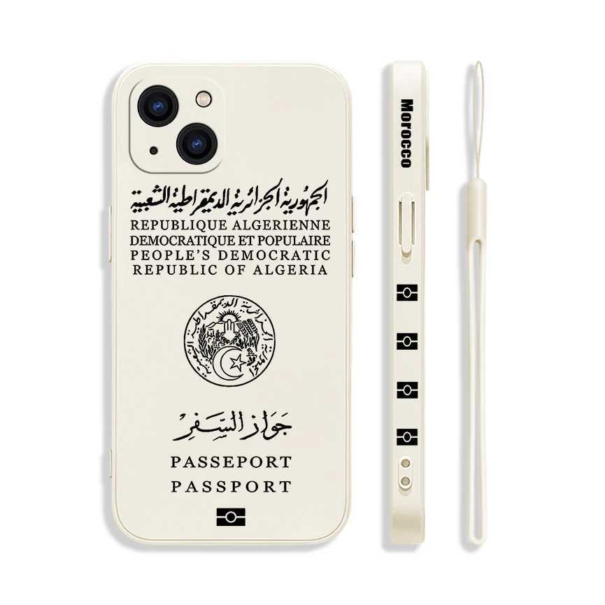 Numpionari del telefono cellulare Algeria Passport Telefono Custodia iPhone 15 14 13 12 11 Pro Max Mini xr XS MAX SE20 6 6S 7 8 Plus Silicone Case con cinturino Y240423