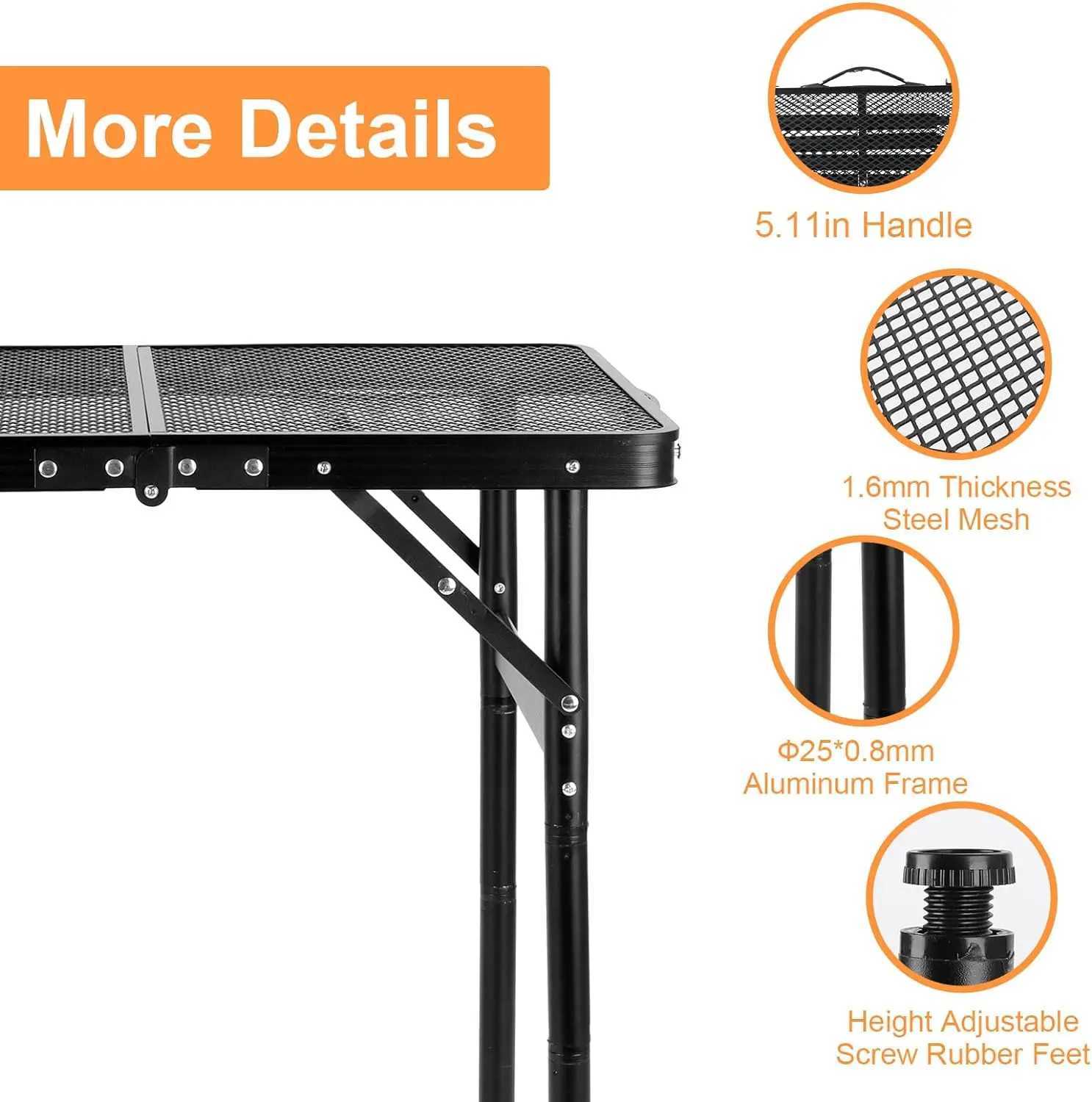Tavolo da campeggio a 2 piedi di mobili mobili da campo con maniglia portatile Griglia di altezza regolabile Piccola tavolo pieghevole Adatto esterno Uso Y240423