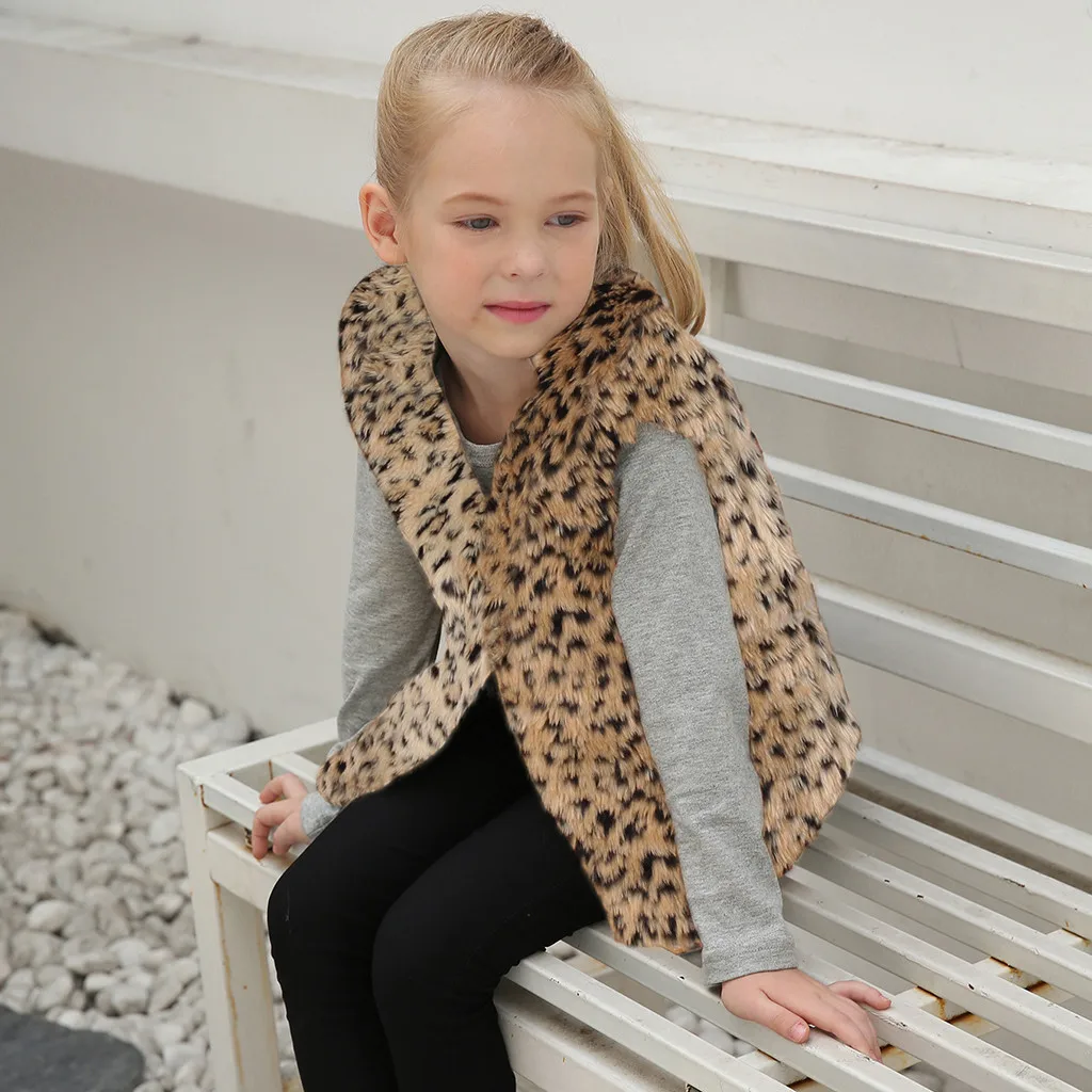 Rockar baby leopard faux päls varma kläder flickor vinter midja