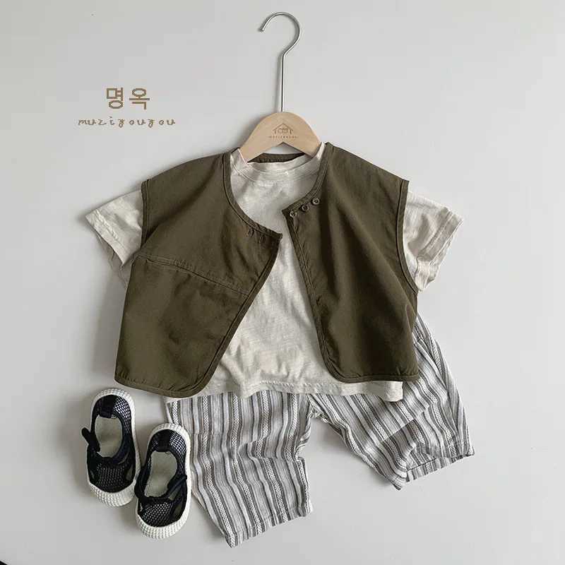 Weistcoat 2024 Spring New Childrencyless Step Fashion Baby Dust Scudual Juds Girls Solid Vintage Cardigan Kids Coard H240423