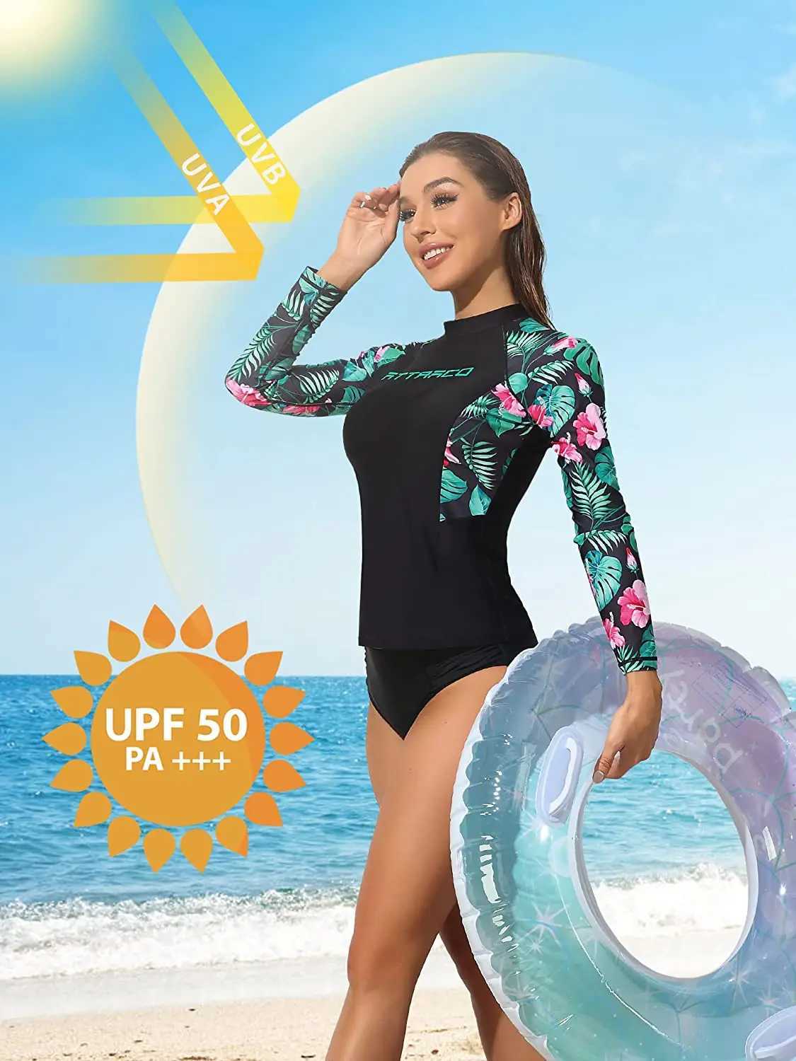 Swim Wear Anfilia femmes à manches longues Rash Guard Shirts Swashwear Guard Top Surf Top Impression florale