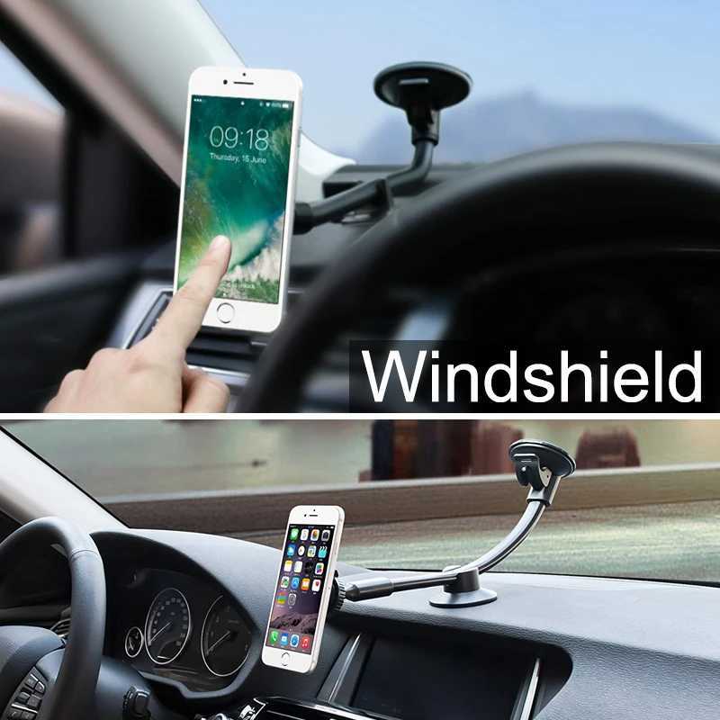 Mobiltelefonfästen Holders Universal Magnetic Phone Holder Car Long Arm Windshield Dashboard Magnet Car Holder Mount Dock For Phone Mobile Stand för iPhone Y240423