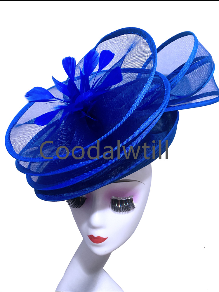 Big Derby Wedding Headpiece Women Tea Party Fascinator Hat Elegant Femme Race Church Chapeau Cap Fancy Feather Flower Pillbox Cap Kentucky Fascinators