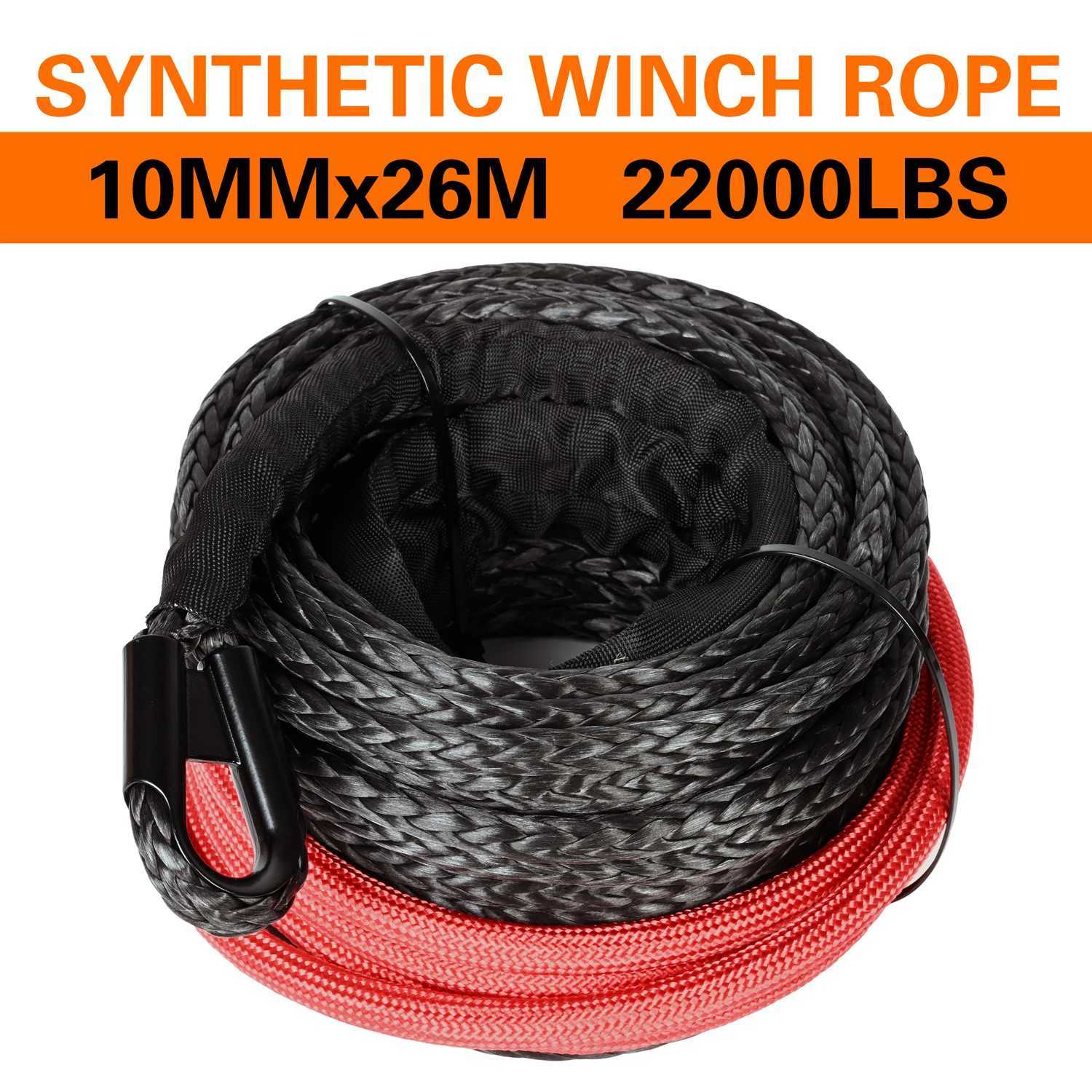Jump Ropes Boshili 10mm x 26m 22000 pound synthetic winch rope cable with black protective sleeve suitable for ATV UTV SUV black Y240423
