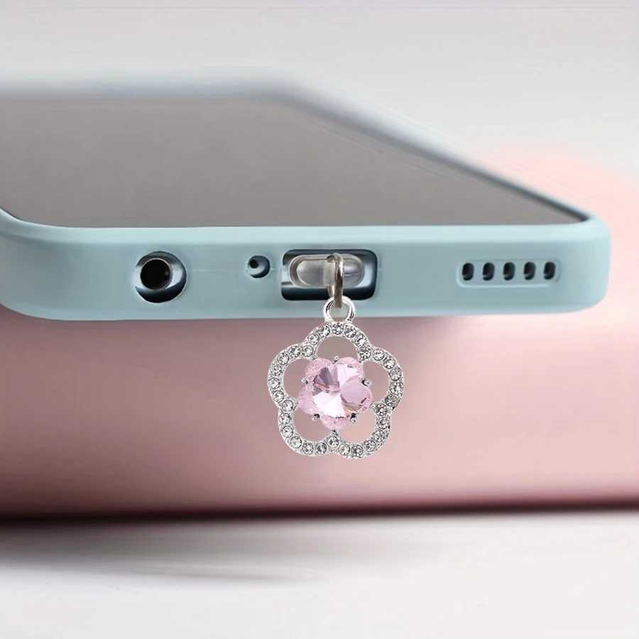 Cell Phone Anti-Dust Gadgets Mobile phone dust plug inlaid with diamond gemstone flower fashionable and beautiful alloy pendant jewelry dust plug Y240423