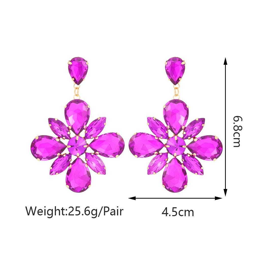 Dangle Chandelier Shiny Glass Flower Decor Exaggerated Big Dangle Earrings For Women Trend Luxury Quality Unusual Party Jewelry Accessories Gift d240323