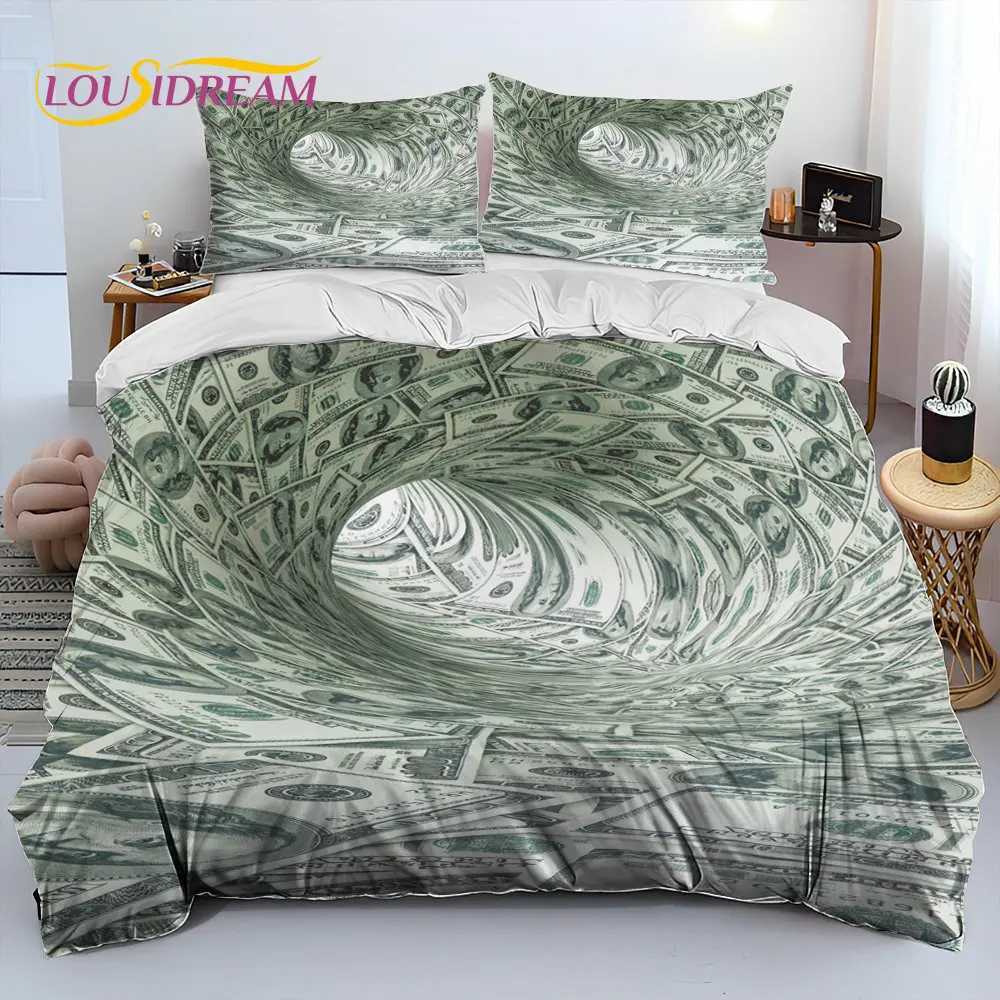 Beddengoed stelt 3D illusie dollar euro geldpatroon beddengoed setduvet cover bed set quilt cover caseKing q maat beddening set volwassen kind t240422